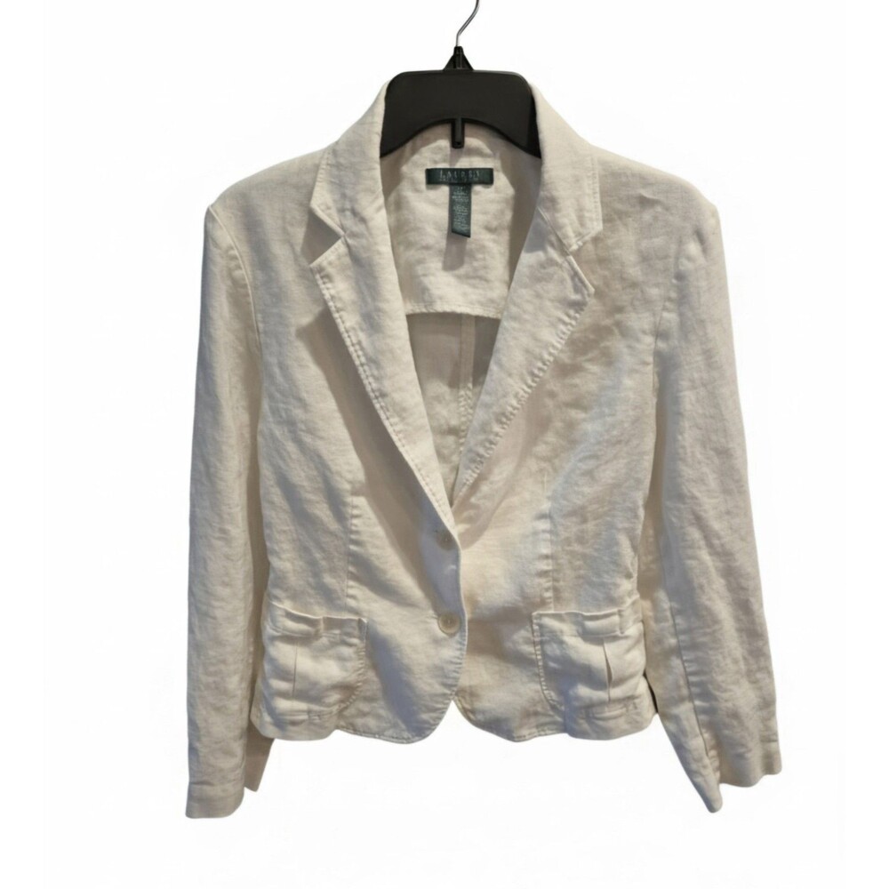 Lauren Ralph Lauren White Linen Blazer Womens 14 Old Money Quiet Luxury